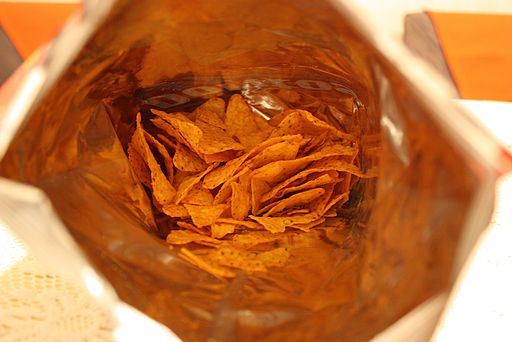 An open bag of Doritos chips.